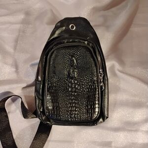 Black Crocodile Pattern Sling Bag